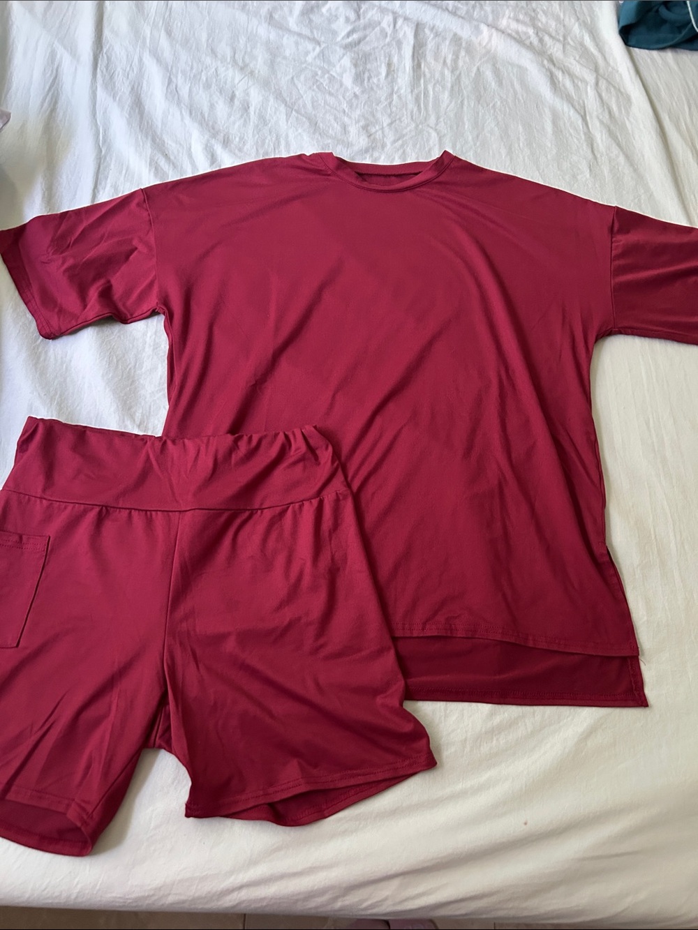 Solid Burgundy Lounge Tee & Shorts Set